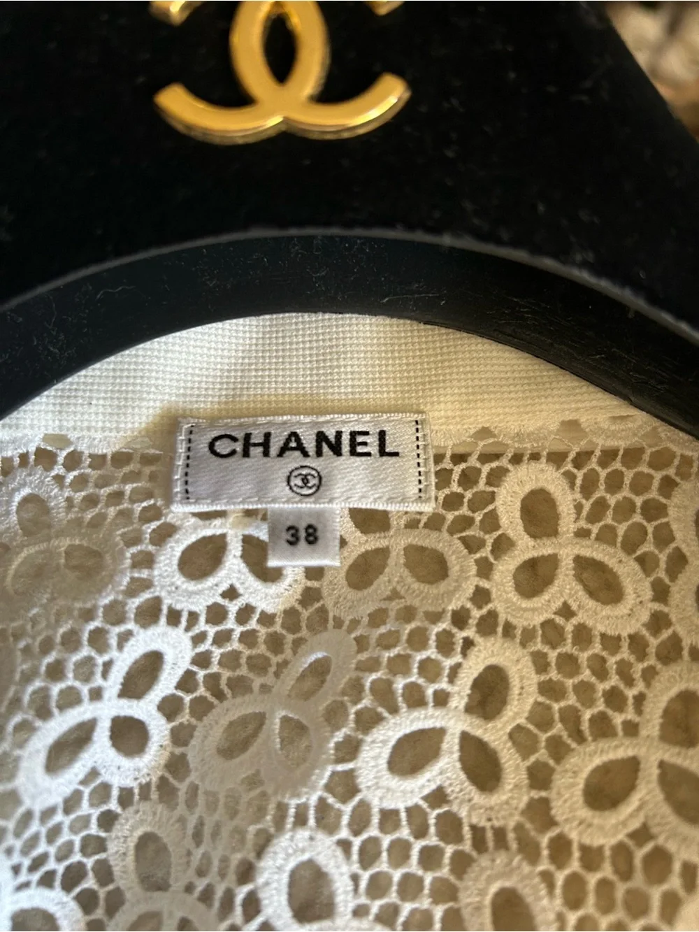 CHANEL 2018 Greece Ivory Lace Long-Sleeve Blouse 38